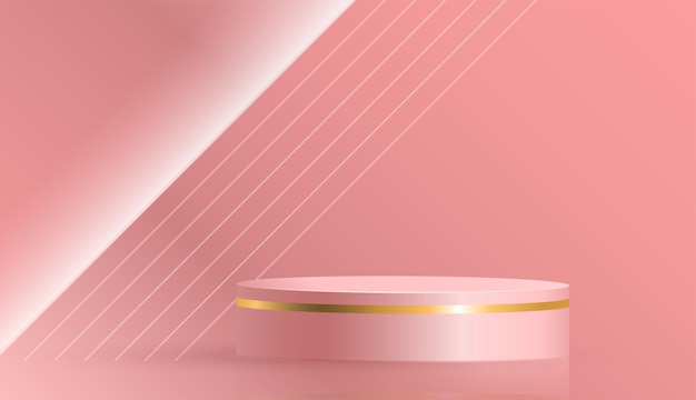 Palco pódio redondo 3D com símbolos legais e criativos no estilo de corte de papel com cor de fundo para publicidade e design de marcas de cosméticos
