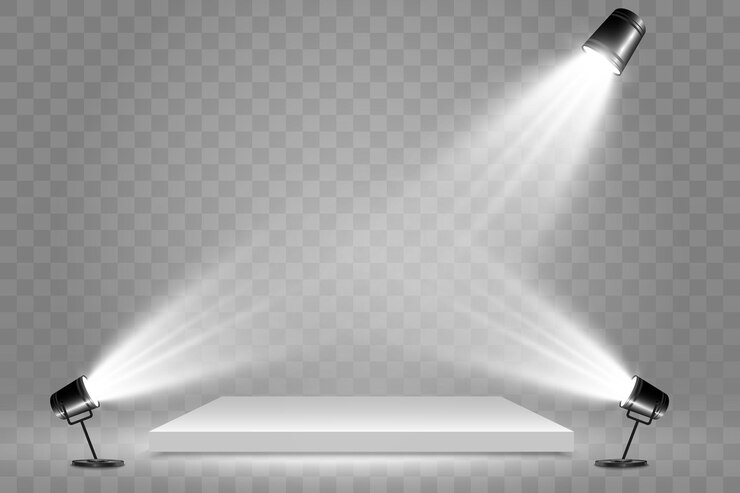 Vetor palco vazio com holofotes. dispositivos de iluminação em um fundo transparente.