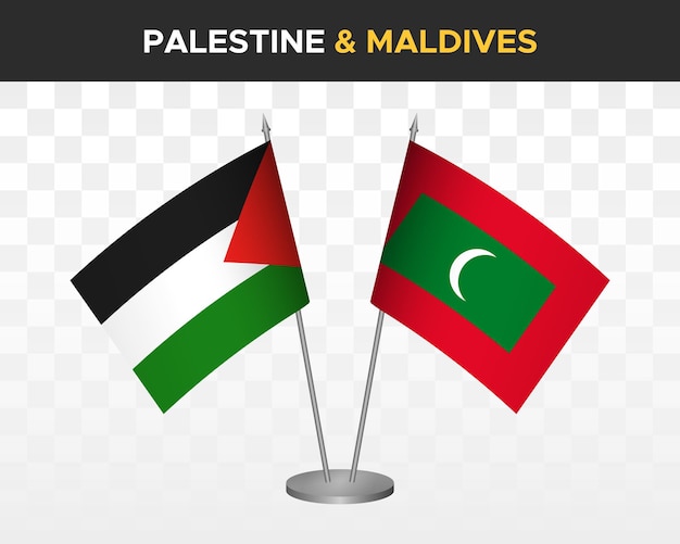 Palestina vs maldivas maquete de bandeiras de mesa isolada ilustração vetorial 3d bandeiras de mesa palestina