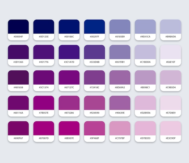 Paleta de cores azul e roxo com hexadecimal