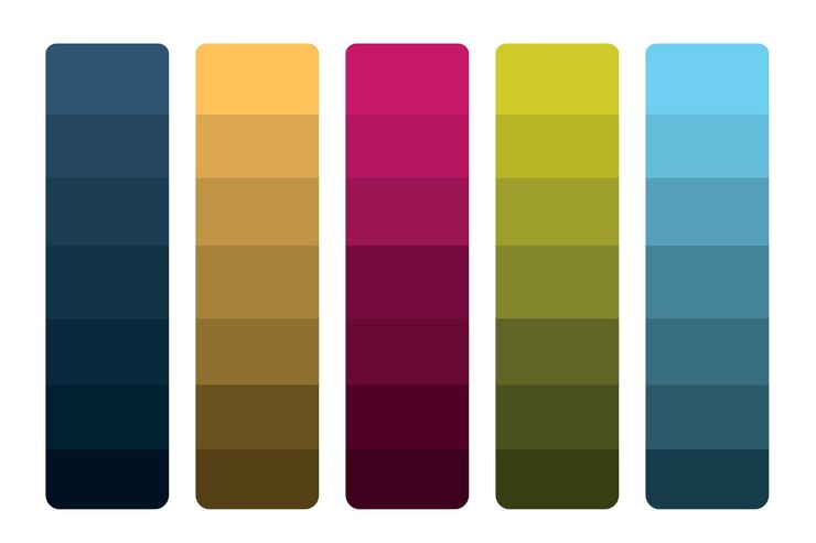 Vetor paleta de cores com amostras de diferentes tons em ilustração vetorial de fundo branco