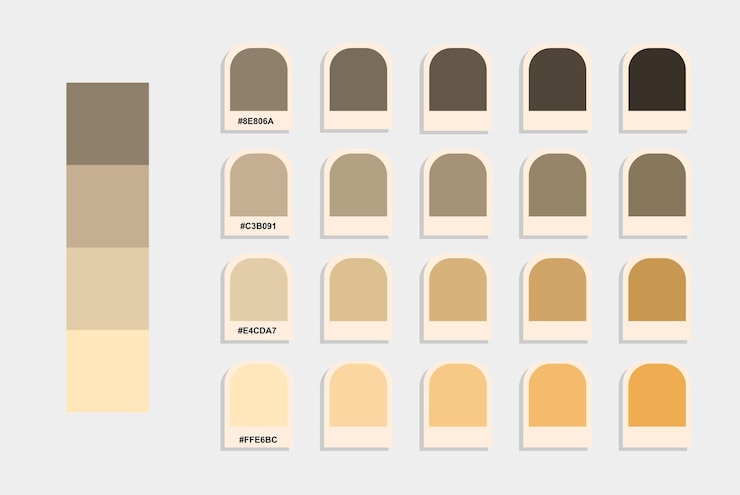 Vetor paleta de cores creme marrom catálogo de cores da natureza combinando cores rgb pantone cores harmoniosas