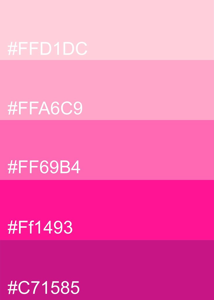 Vetor paleta de cores pantone para tons de rosa com códigos de cores