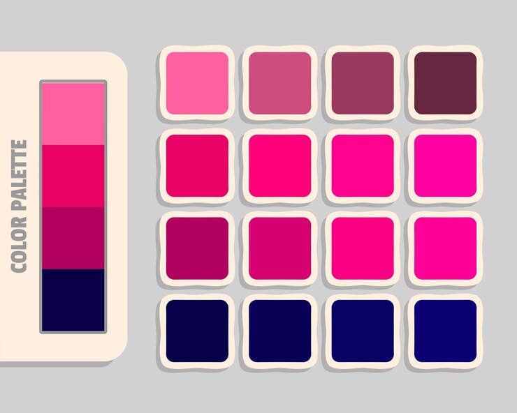 Vetor paleta de cores rosa-quente-carmesim vermelho-violetado-vermelho-meia-noite azul cores rgb cores que combinam cores harmoniosas