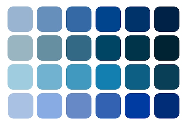 Paleta de gradiente azul Amostras de cores quadradas Vários tons de azul Ilustração vetorial