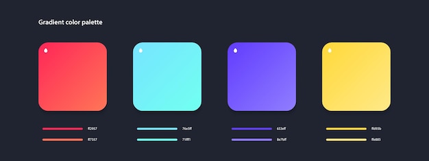 Paleta de interface do usuário colorida gradiente. Cores Vermelho, Azul, Violeta, Amarelo. Ilustração vetorial