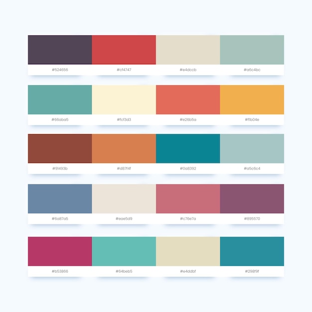 Paletas de cores retrô vintage com códigos de cores