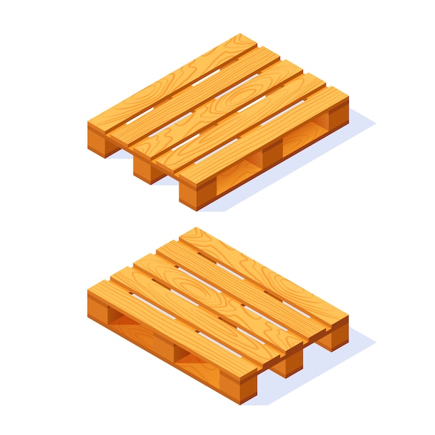 Palete de madeira de vetor em estilo simples, projeção isométrica