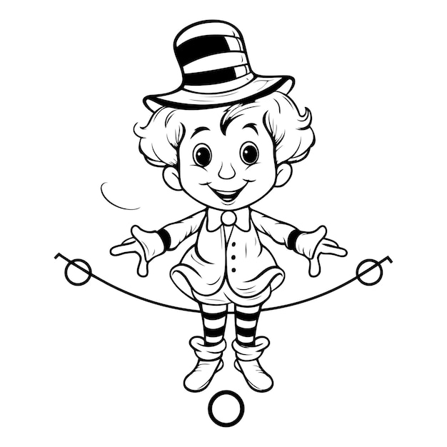 Vetor palhaço de circo engraçado ilustração vetorial em preto e branco para livro de colorir