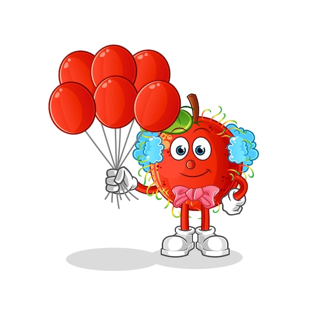 Palhaço de rambutan com vetor de balões. personagem de desenho animado