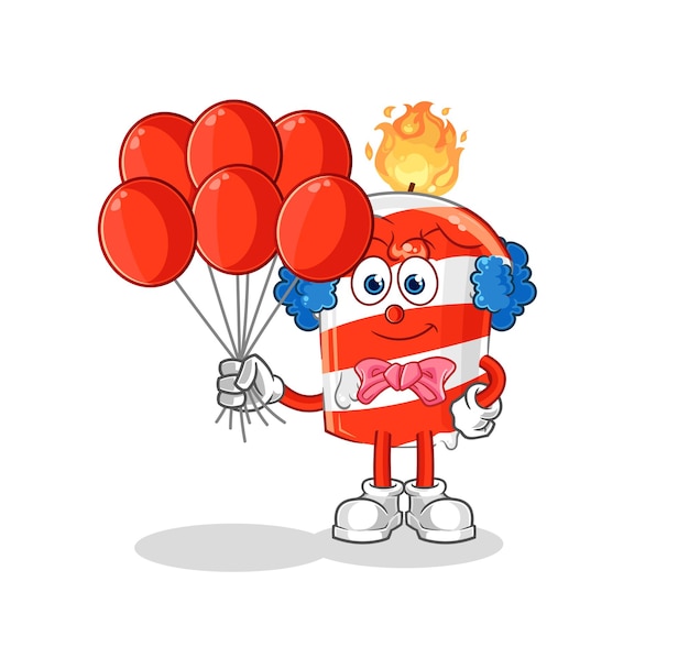 Palhaço de vela de aniversário com personagem de desenho animado vetorial de balões