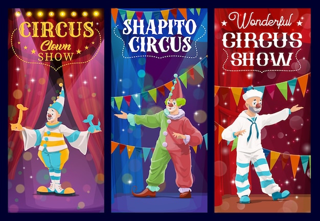 Vetor palhaços de circo shapito e personagens arlequim