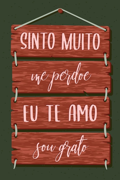 Vetor pallet lettering em português tradução sinto muito. perdoe-me, eu te amo, estou grato