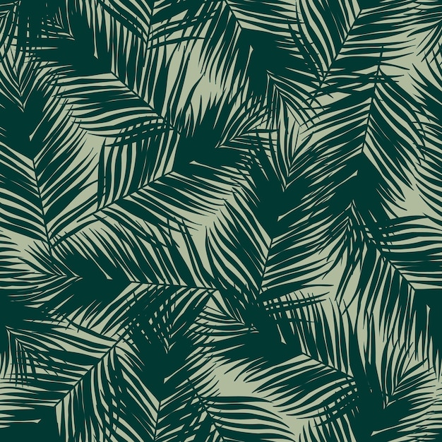 Vetor palm deixa design padrão sem emenda. folhas tropicais ramificam design padrão de verão.