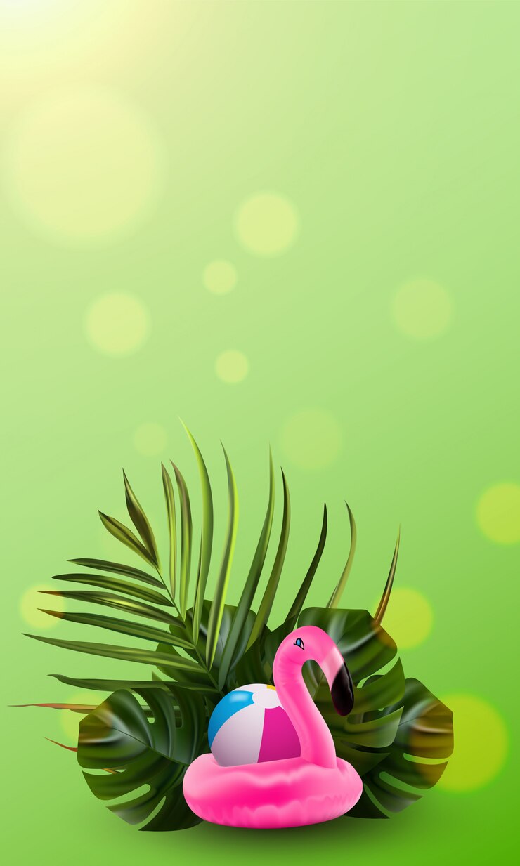 Palma da selva floral e fundo flamingo.