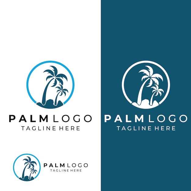 Palmeira do logotipo da palmeira com ondas e sol usando a edição de design de modelo do illustrator