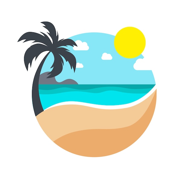 Palmeira e logotipo de praia de areia logotipo de verão legal ilustração em vetor