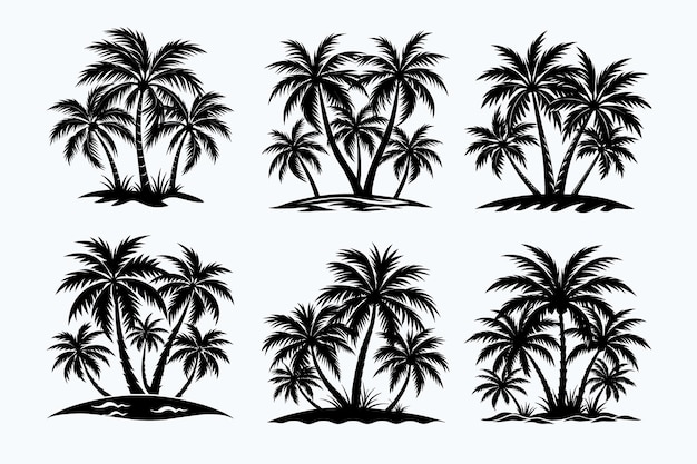 Vetor palmeiras silhueta de árvore compilação oásis da noite