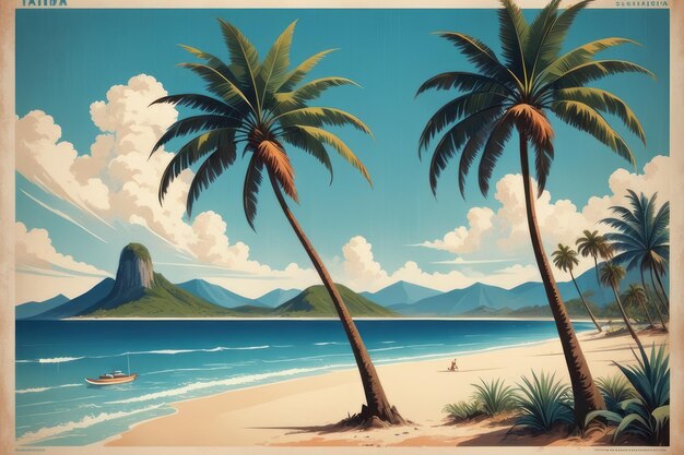 Vetor palmeiras tropicais e praia com céu azul palmeiras tropical e praia com ceo azul tropica