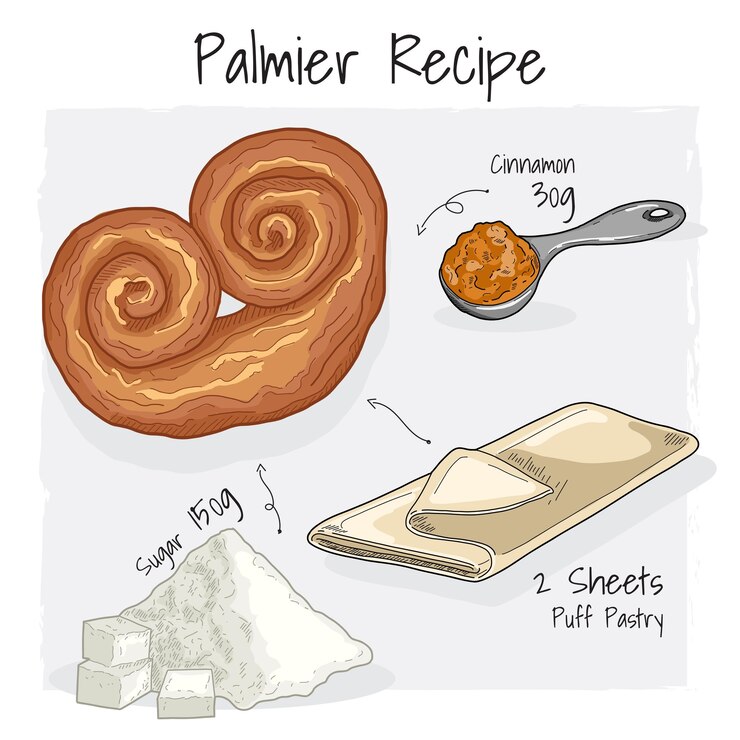 Vetor palmier receita de ilustração de pastelaria francesa sobremesa com ingredientes