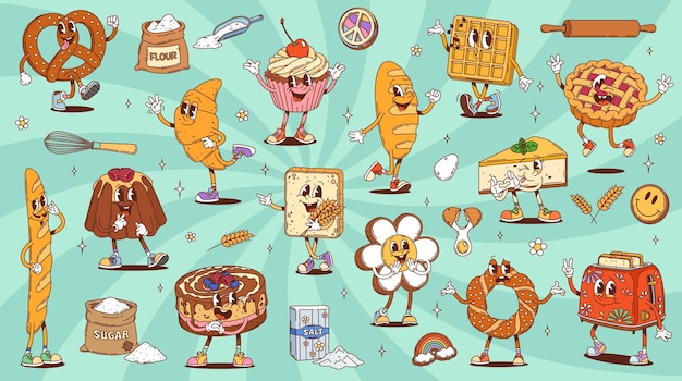 Panaderia groovy e sobremesas personagens de desenhos animados