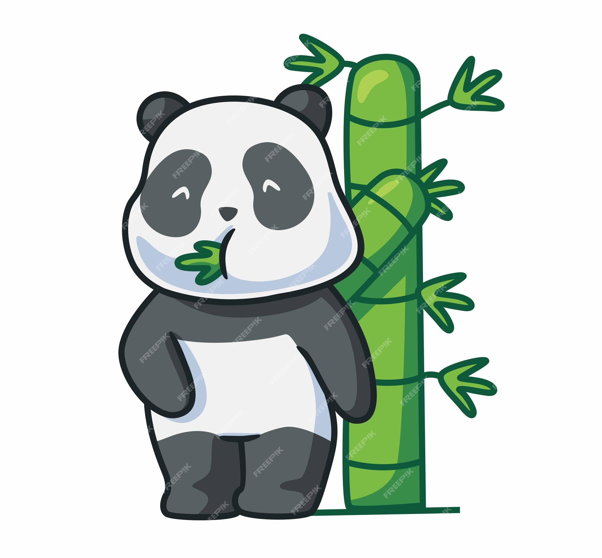 panda bonito comendo personagem de desenho animado de bambu kawaii. animal  adorável, feliz e engraçado desfrutar