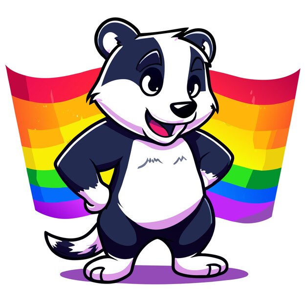 Vetor panda arco-íris desenhado à mão plano estiloso adesivo de desenho animado conceito de ícone ilustração isolada