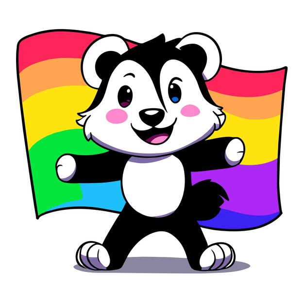 Vetor panda arco-íris desenhado à mão plano estiloso adesivo de desenho animado conceito de ícone ilustração isolada