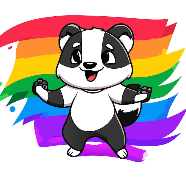 Vetor panda arco-íris desenhado à mão plano estiloso adesivo de desenho animado conceito de ícone ilustração isolada