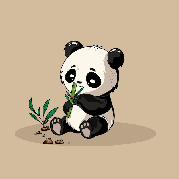 Panda bebê fofo come ilustração de ícone de vetor de bambu panda mascote ícone animal de personagem de desenho animado