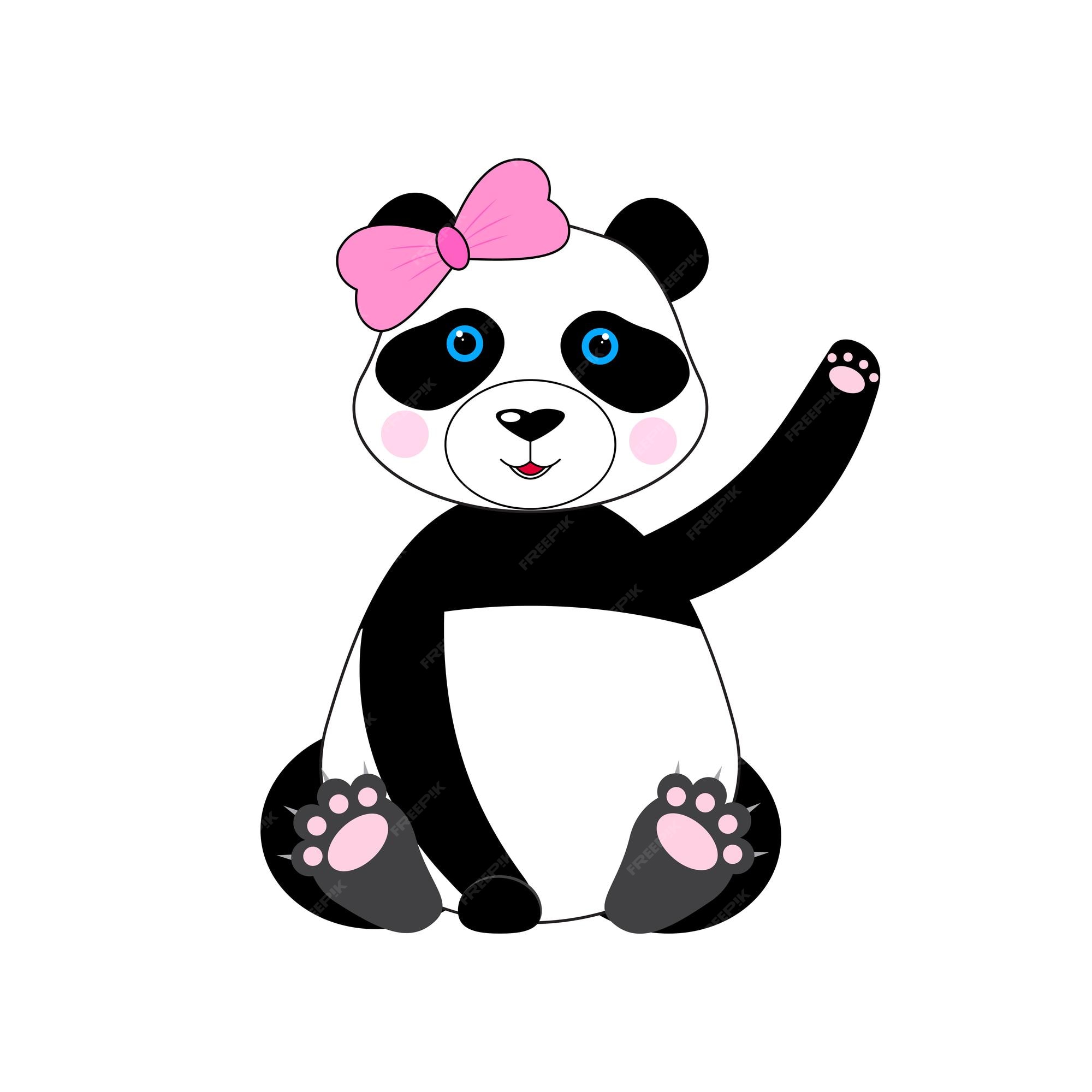 Bebê Panda Acenando Desenho Animado Pata, Ilustração Vetorial