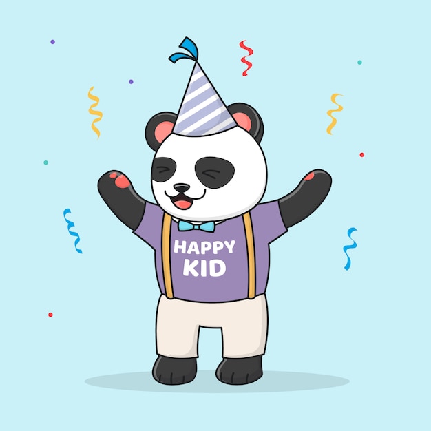 Panda bonito aniversário com chapéu