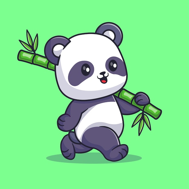 Panda bonito carregando ilustração de ícone de vetor de bambu dos desenhos animados. conceito de ícone de natureza animal isolado.