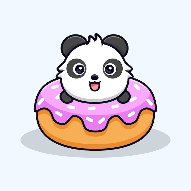 Panda bonito com donuts grandes. ilustração em vetor mascote animal dos desenhos animados