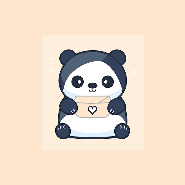 Panda bonito com envelope carta de amor com ilustração vetorial de panda bonito