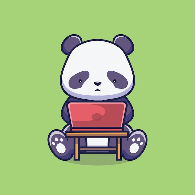 Panda bonito com ilustração de desenho em laptop