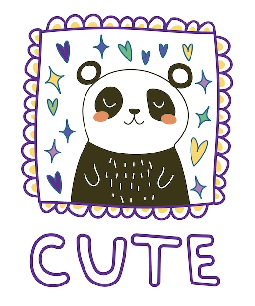 Panda bonito com texto bonito no estilo doodle dos desenhos animados design de um cartão de crianças modelo de cartaz para o berçário ilustração vetorial eps