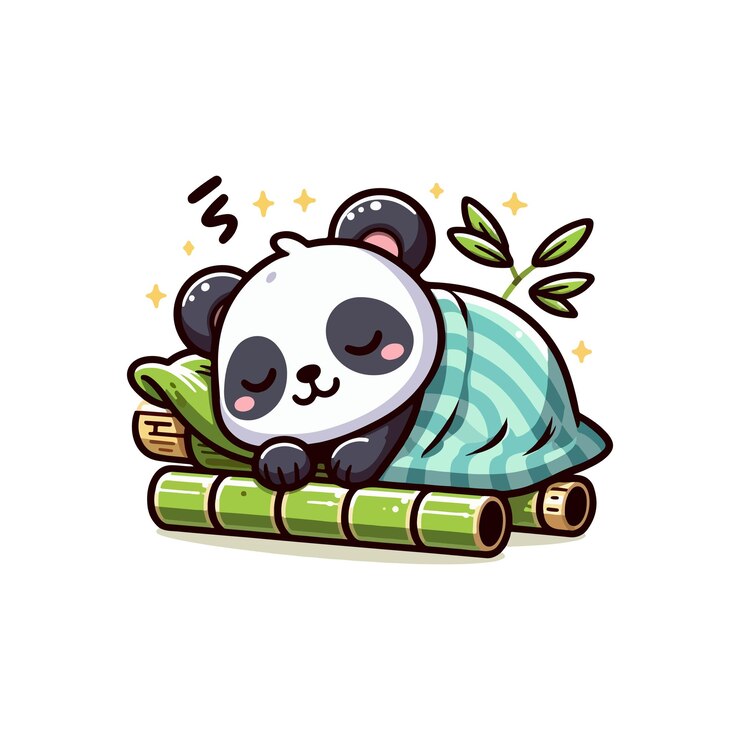 Vetor panda bonito dormindo com cobertor de bambu ícone vetorial de desenho animado ilustração da natureza animal isolado 1