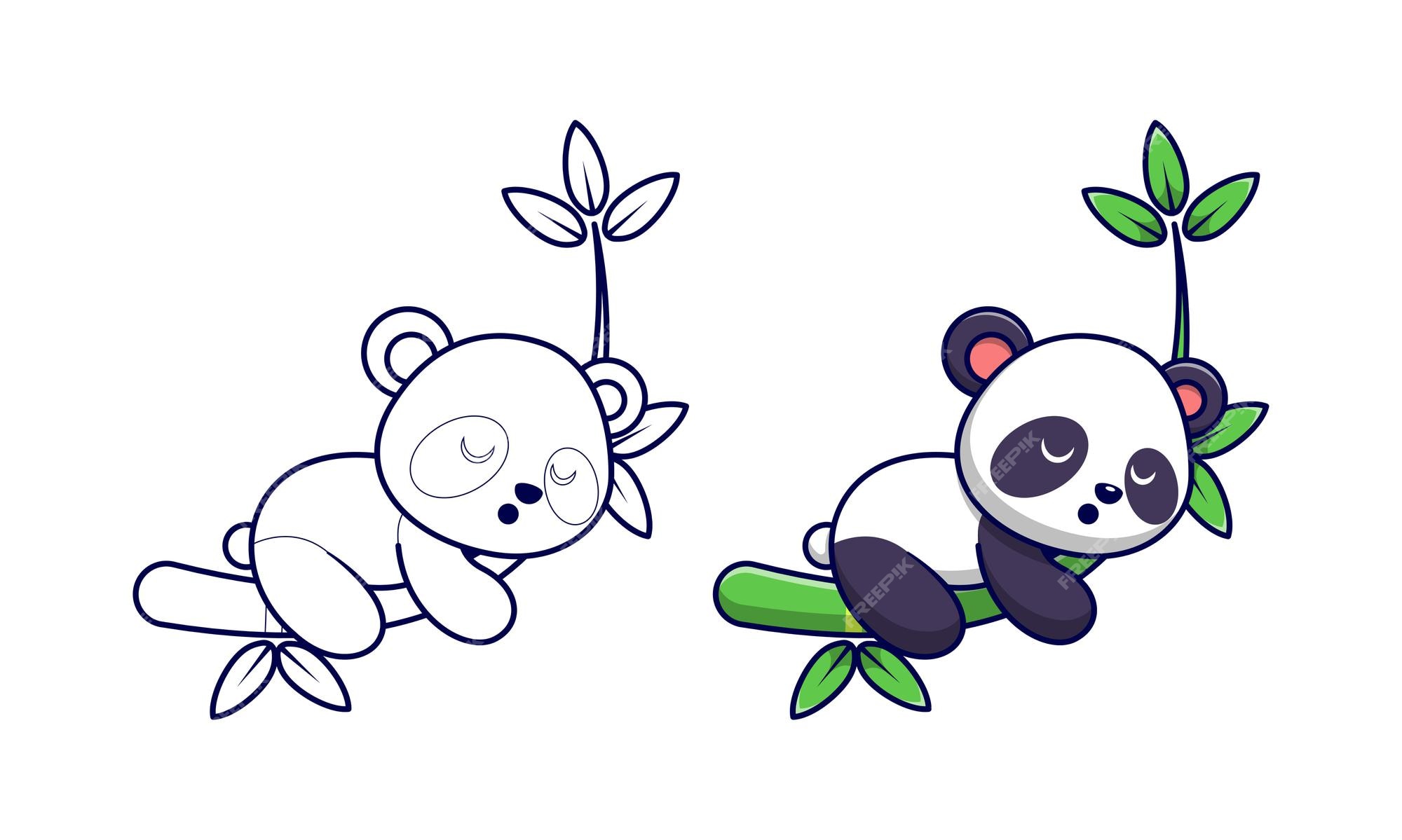 Desenhos animados do urso panda fofo dormindo em bambu boa noite