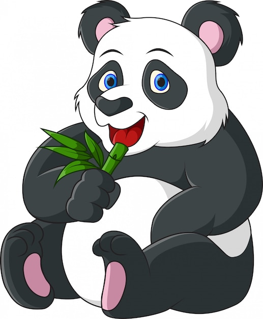 Vetor panda bonito dos desenhos animados, comendo bambu