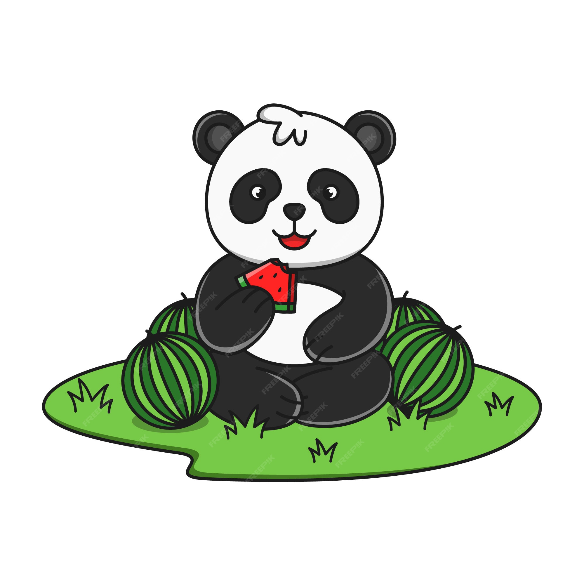 Panda Bonito Dos Desenhos Animados Com Uma Fatia De Melancia Ilustração Do  Vetor Ilustração Stock - Ilustração de bebê, urso: 115203732