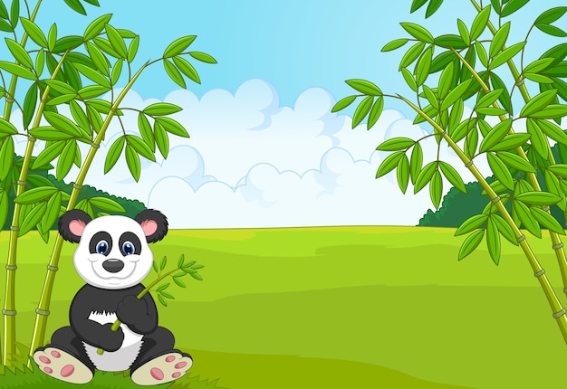 Panda bonito dos desenhos animados na floresta de bambu