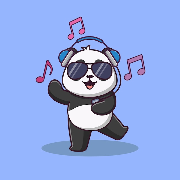 Panda bonito dos desenhos animados ouvindo música vetor ilustração dos desenhos animados clipart dos desenhos animados