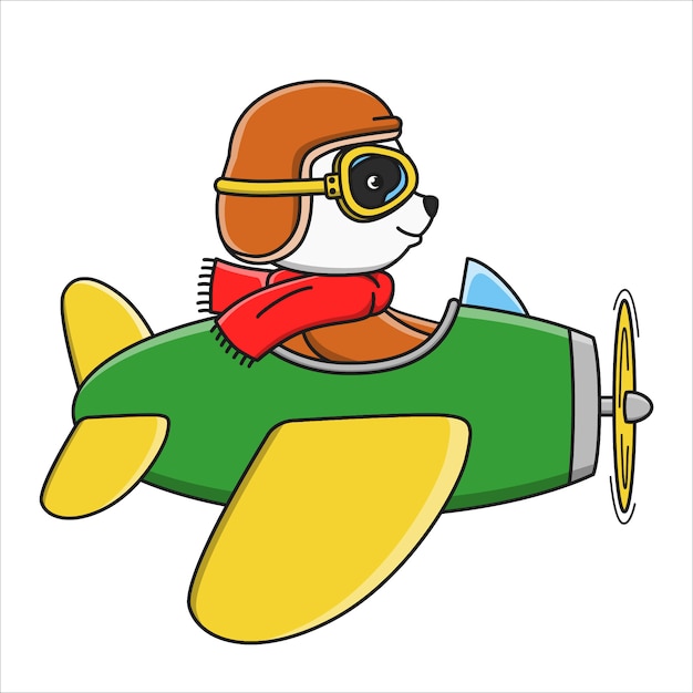 Panda bonito dos desenhos animados, voando com uma ilustração de avião