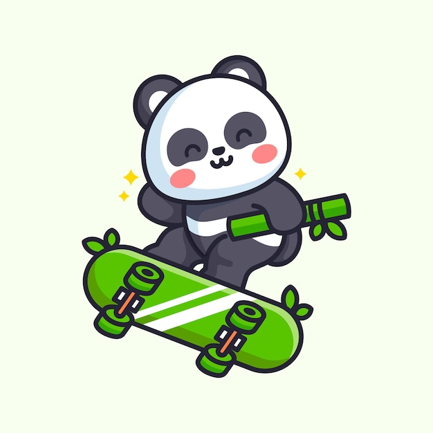 Vetor panda bonito e skate