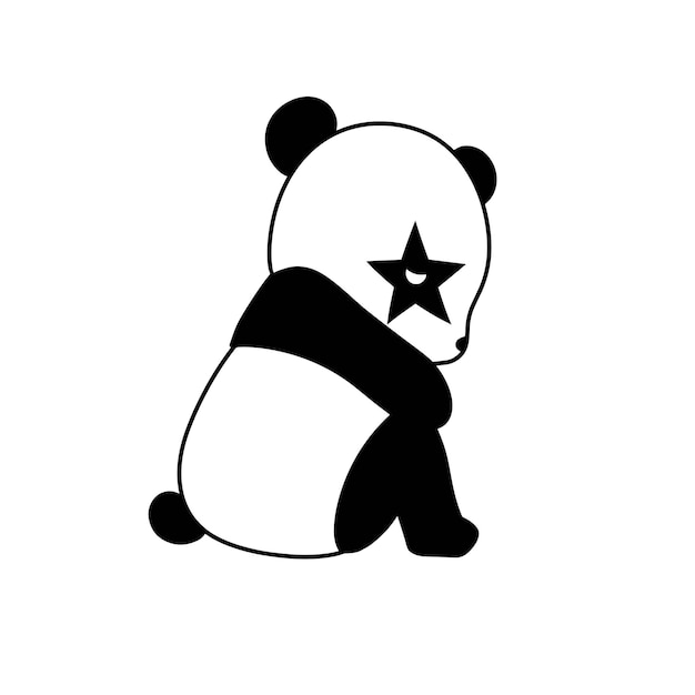 Panda bonito é triste vetor desenhado à mão ícone preto e branco ilustração de estilo moderno