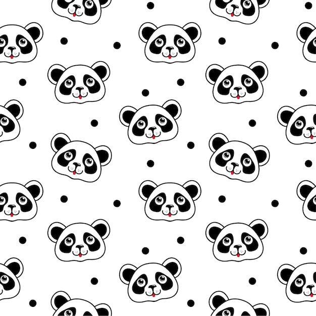 Panda bonito enfrenta padrão sem emenda. fundo vetorial. design para camiseta, têxtil e estampas.