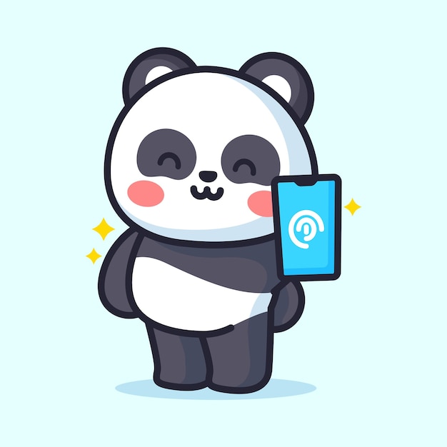 Panda bonito está apontando para o telefone