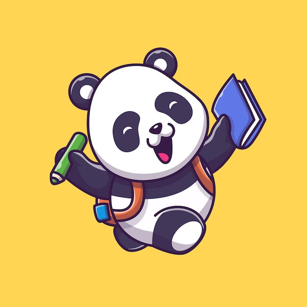 Panda bonito estudar icon ilustração. personagem de desenho animado de mascote de panda. conceito de ícone animal isolado