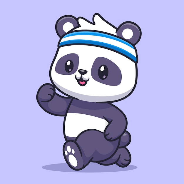 Panda bonito executando desenhos animados ilustração de ícone vetorial conceito de ícone de esportes animais isolado premium